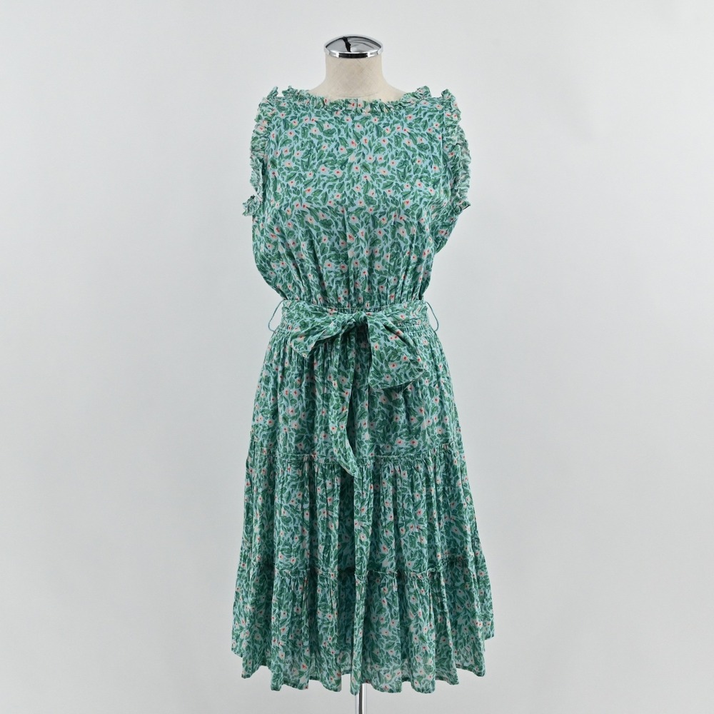 Roller Rabbit Cerro Naoki Dress Womens Size XS Blue Green Ruffle Floral Cotton